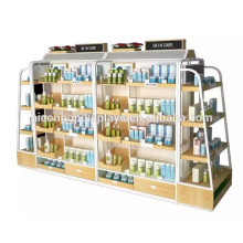 Wooden Metal Display Shelf Makeup Products Merchandising Store Retail Pop Cosmetic Floor Display